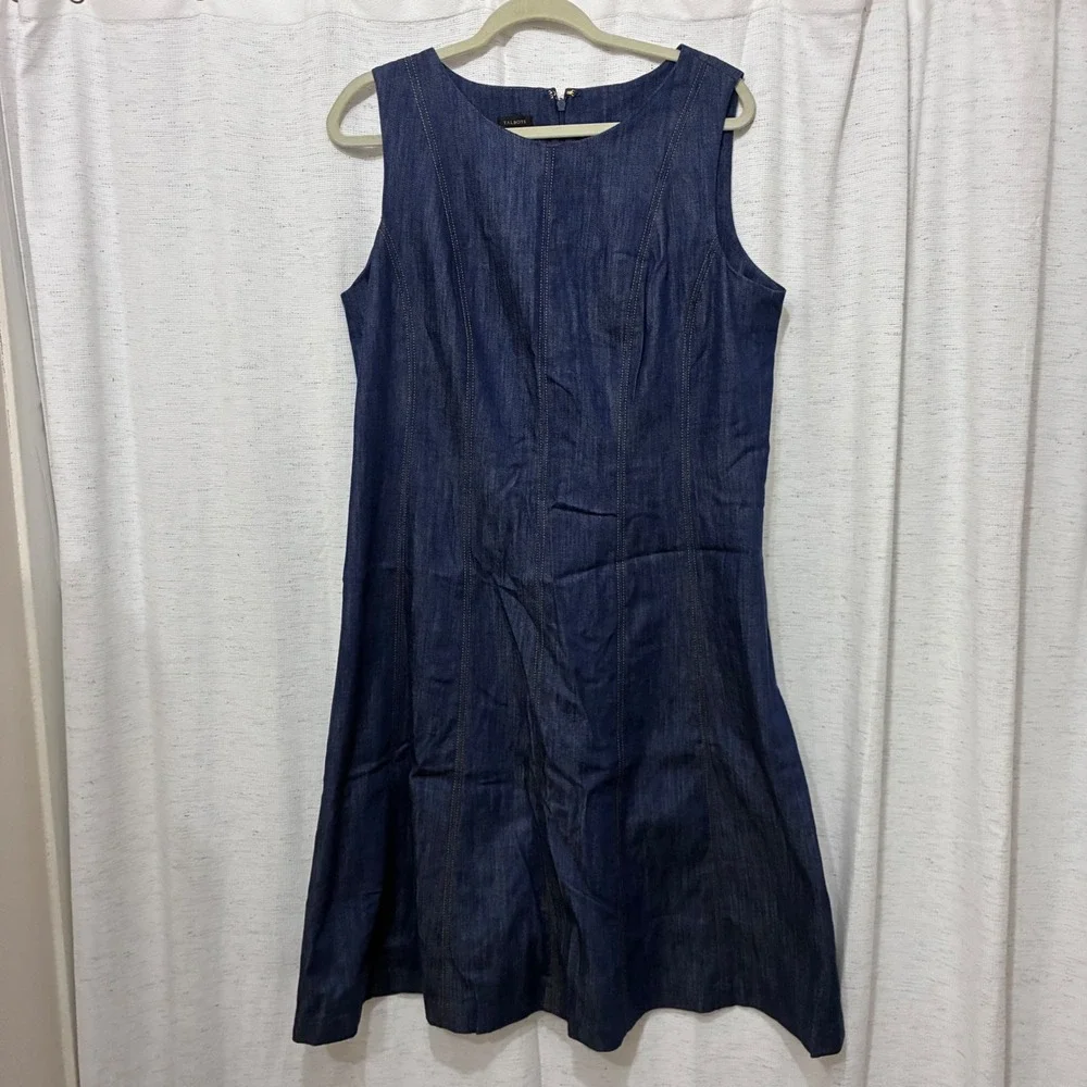 Talbots Womens Dark Wash Denim Sleeveless Sheath Dress Indigo Size 14